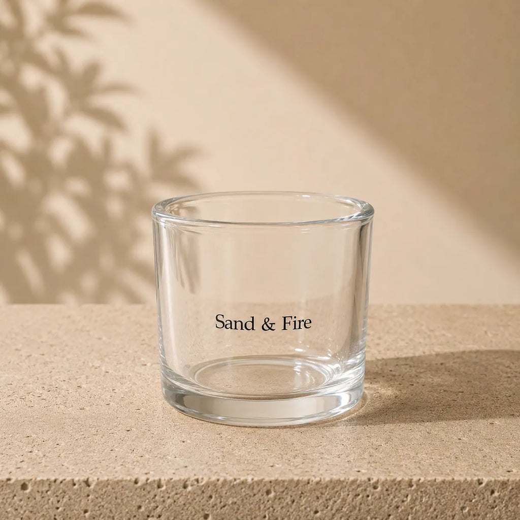 Kerzenglas Rund Transparent – Sand & Fire